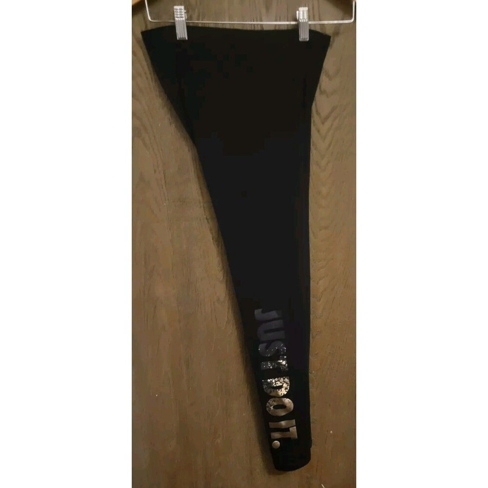 Nike Womens Black "Just Do It" Rose Gold Foil Logo Right Leg Leggings Size Small